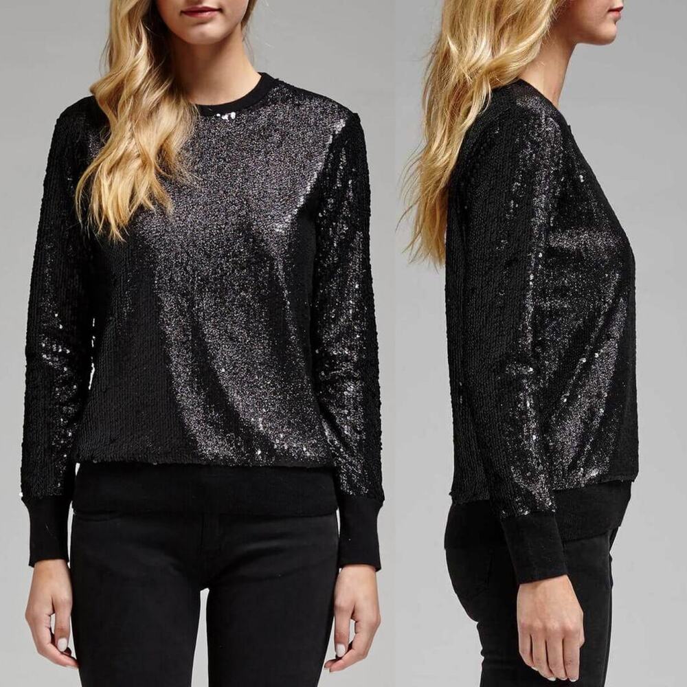 Equipment Shane Crew Neck Sweater in Black Sequins